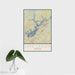 16x24 Lake Lanier Georgia Map Print Portrait Orientation in Woodblock Style With Tropical Plant Leaves in Water