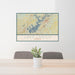 24x36 Lake Lanier Georgia Map Print Landscape Orientation in Woodblock Style Behind 2 Chairs Table and Potted Plant
