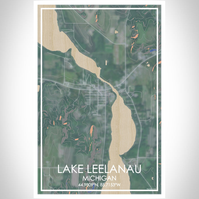 Lake Leelanau Michigan Map Print Portrait Orientation in Afternoon Style With Shaded Background