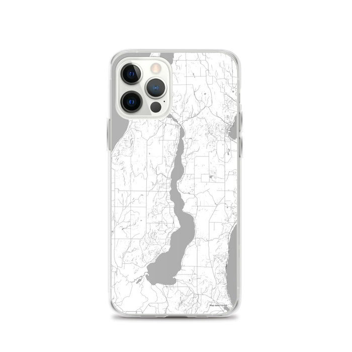 Custom iPhone 12 Pro Lake Leelanau Michigan Map Phone Case in Classic