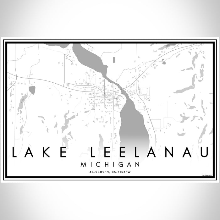 Lake Leelanau Michigan Map Print Landscape Orientation in Classic Style With Shaded Background