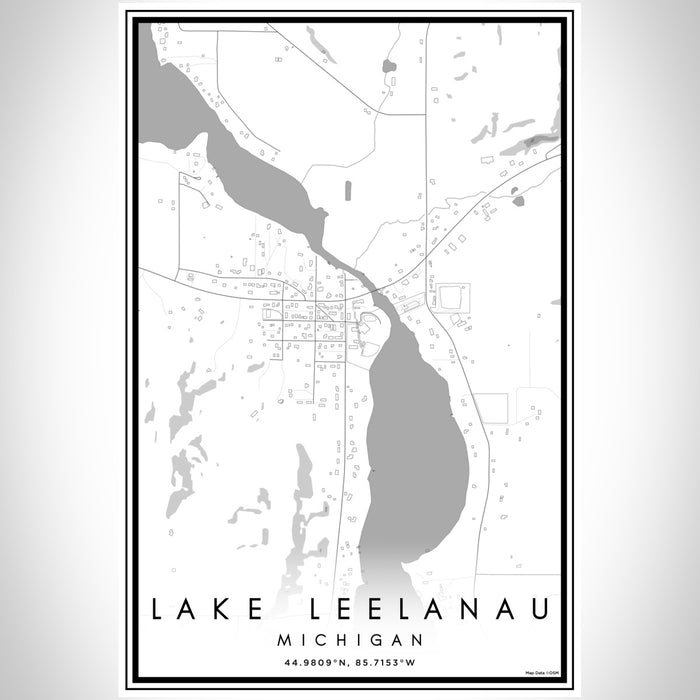 Lake Leelanau Michigan Map Print Portrait Orientation in Classic Style With Shaded Background