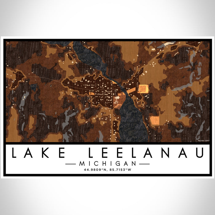 Lake Leelanau Michigan Map Print Landscape Orientation in Ember Style With Shaded Background