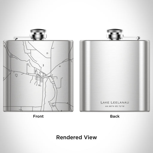 Rendered View of Lake Leelanau Michigan Map Engraving on 6oz Stainless Steel Flask