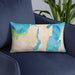 Custom Lake Leelanau Michigan Map Throw Pillow in Watercolor on Blue Colored Chair