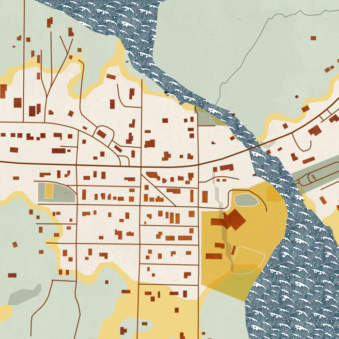 Lake Leelanau Michigan Map Print in Woodblock Style Zoomed In Close Up Showing Details