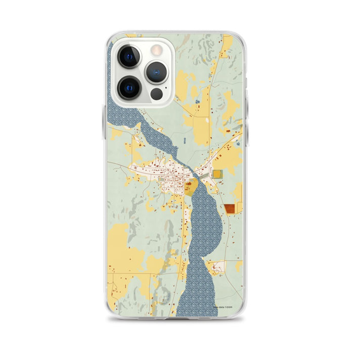 Custom iPhone 12 Pro Max Lake Leelanau Michigan Map Phone Case in Woodblock