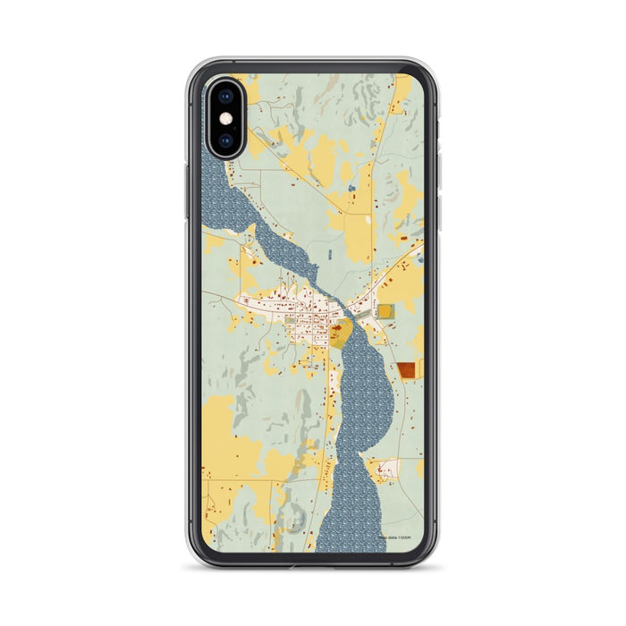 Custom iPhone XS Max Lake Leelanau Michigan Map Phone Case in Woodblock