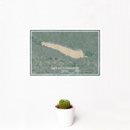 12x18 Lake McConaughy Nebraska Map Print Landscape Orientation in Afternoon Style With Small Cactus Plant in White Planter