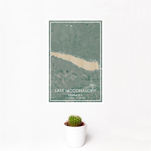 12x18 Lake McConaughy Nebraska Map Print Portrait Orientation in Afternoon Style With Small Cactus Plant in White Planter