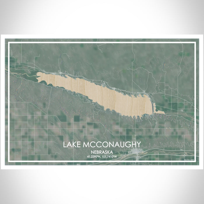Lake McConaughy Nebraska Map Print Landscape Orientation in Afternoon Style With Shaded Background