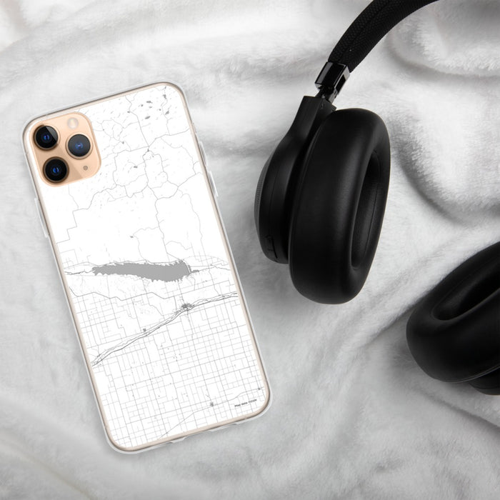 Custom Lake McConaughy Nebraska Map Phone Case in Classic on Table with Black Headphones