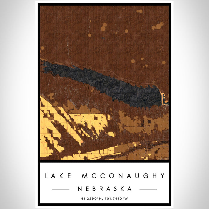 Lake McConaughy Nebraska Map Print Portrait Orientation in Ember Style With Shaded Background