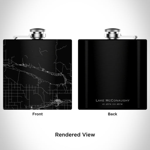 Rendered View of Lake McConaughy Nebraska Map Engraving on 6oz Stainless Steel Flask in Black