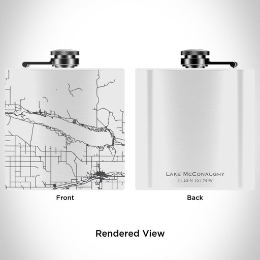 Rendered View of Lake McConaughy Nebraska Map Engraving on 6oz Stainless Steel Flask in White