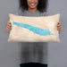 Person holding 20x12 Custom Lake McConaughy Nebraska Map Throw Pillow in Watercolor