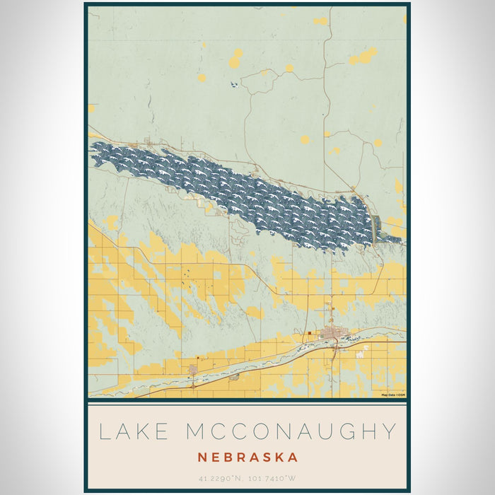 Lake McConaughy Nebraska Map Print Portrait Orientation in Woodblock Style With Shaded Background