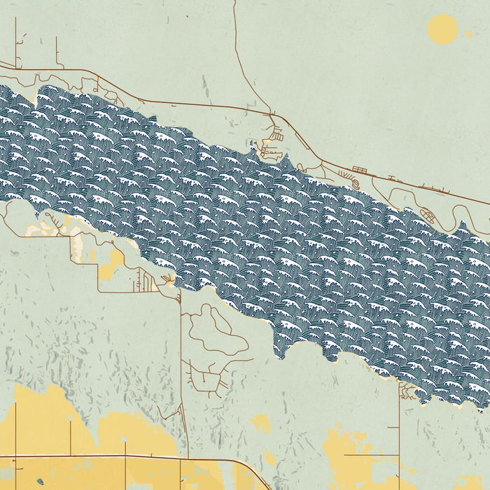 Lake McConaughy Nebraska Map Print in Woodblock Style Zoomed In Close Up Showing Details