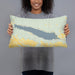 Person holding 20x12 Custom Lake McConaughy Nebraska Map Throw Pillow in Woodblock