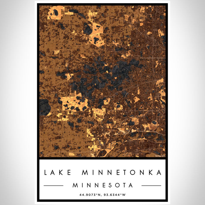 Lake Minnetonka Minnesota Map Print Portrait Orientation in Ember Style With Shaded Background