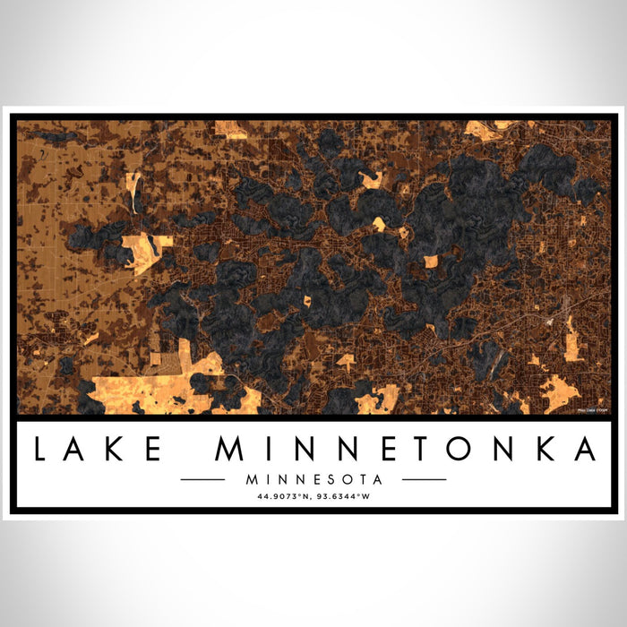 Lake Minnetonka Minnesota Map Print Landscape Orientation in Ember Style With Shaded Background