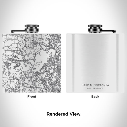 Rendered View of Lake Minnetonka Minnesota Map Engraving on 6oz Stainless Steel Flask in White