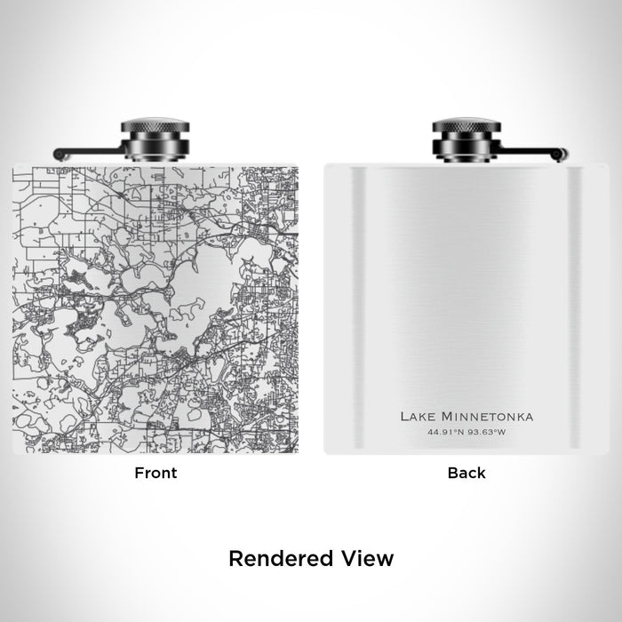 Rendered View of Lake Minnetonka Minnesota Map Engraving on 6oz Stainless Steel Flask in White