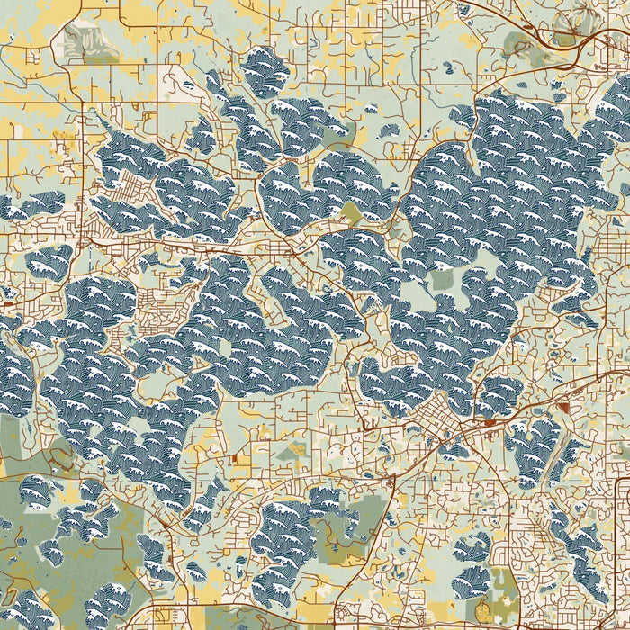 Lake Minnetonka Minnesota Map Print in Woodblock Style Zoomed In Close Up Showing Details