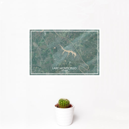 12x18 Lake Monticello Virginia Map Print Landscape Orientation in Afternoon Style With Small Cactus Plant in White Planter