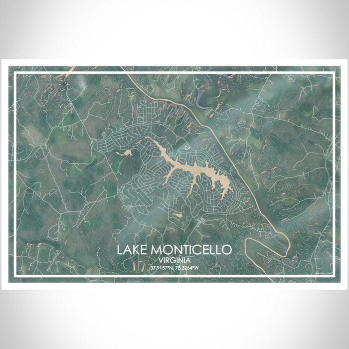 Lake Monticello Virginia Map Print Landscape Orientation in Afternoon Style With Shaded Background