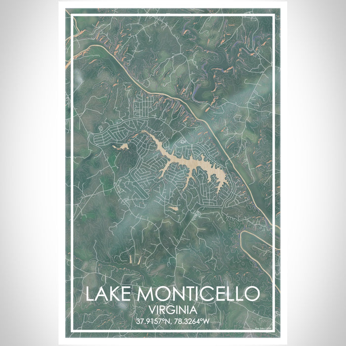 Lake Monticello Virginia Map Print Portrait Orientation in Afternoon Style With Shaded Background
