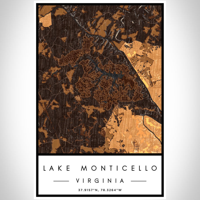 Lake Monticello Virginia Map Print Portrait Orientation in Ember Style With Shaded Background