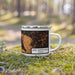 Right View Custom Lake Monticello Virginia Map Enamel Mug in Ember on Grass With Trees in Background