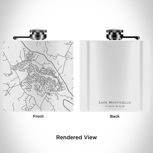 Rendered View of Lake Monticello Virginia Map Engraving on 6oz Stainless Steel Flask in White