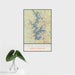 16x24 Lake Norman North Carolina Map Print Portrait Orientation in Woodblock Style With Tropical Plant Leaves in Water