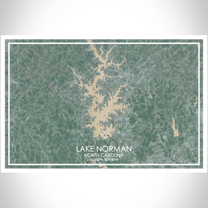 Lake Norman North Carolina Map Print Landscape Orientation in Afternoon Style With Shaded Background