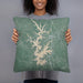 Person holding 18x18 Custom Lake Norman North Carolina Map Throw Pillow in Afternoon