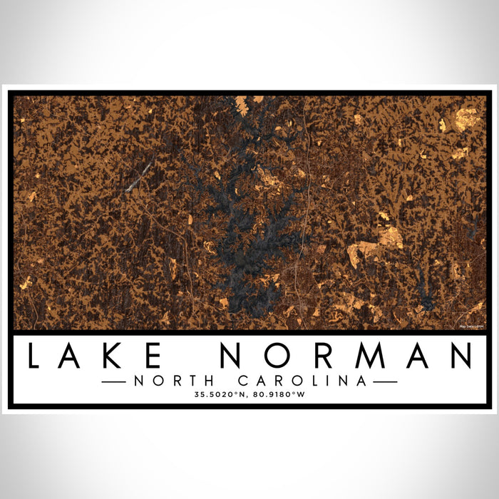 Lake Norman North Carolina Map Print Landscape Orientation in Ember Style With Shaded Background