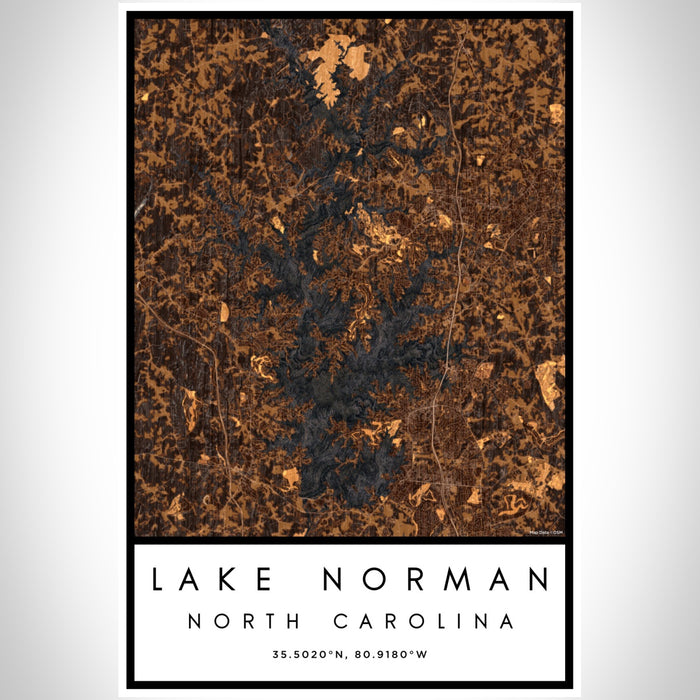 Lake Norman North Carolina Map Print Portrait Orientation in Ember Style With Shaded Background
