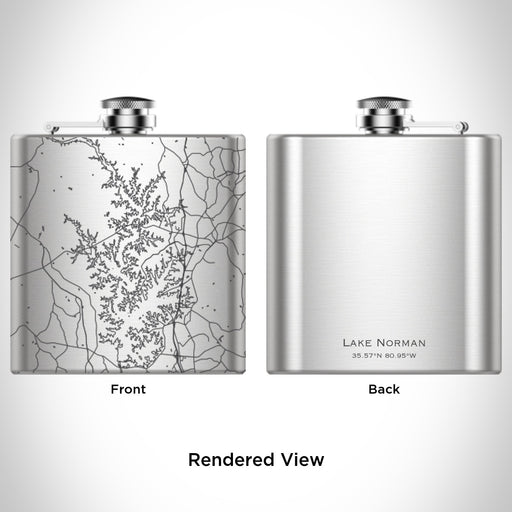 Rendered View of Lake Norman North Carolina Map Engraving on 6oz Stainless Steel Flask