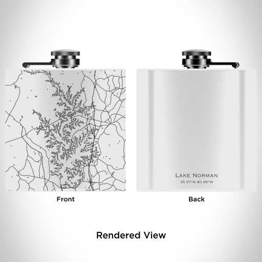 Rendered View of Lake Norman North Carolina Map Engraving on 6oz Stainless Steel Flask in White