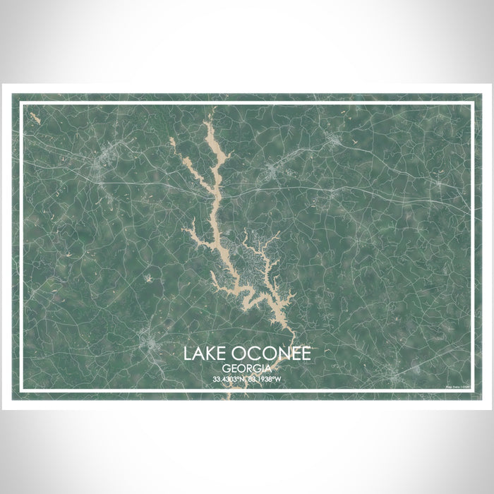 Lake Oconee Georgia Map Print Landscape Orientation in Afternoon Style With Shaded Background