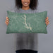 Person holding 20x12 Custom Lake Oconee Georgia Map Throw Pillow in Afternoon