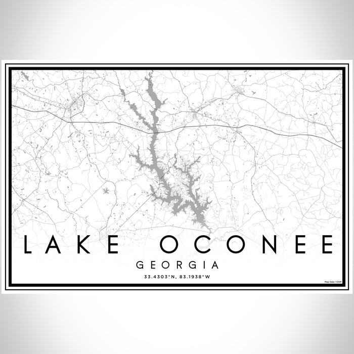 Lake Oconee Georgia Map Print Landscape Orientation in Classic Style With Shaded Background