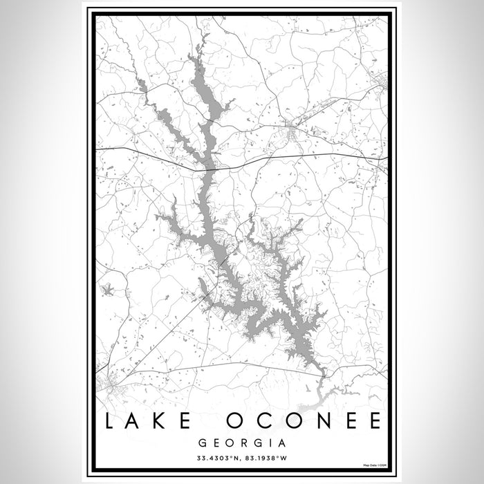 Lake Oconee Georgia Map Print Portrait Orientation in Classic Style With Shaded Background