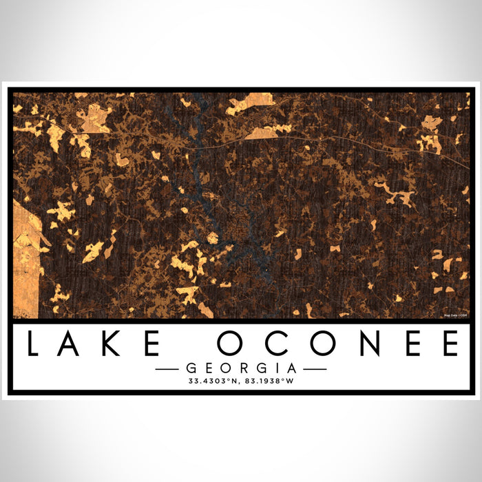 Lake Oconee Georgia Map Print Landscape Orientation in Ember Style With Shaded Background