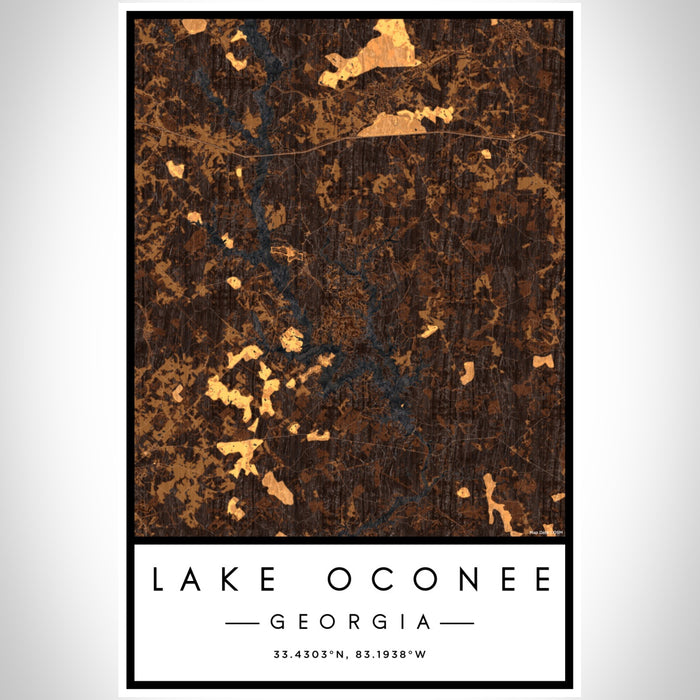Lake Oconee Georgia Map Print Portrait Orientation in Ember Style With Shaded Background