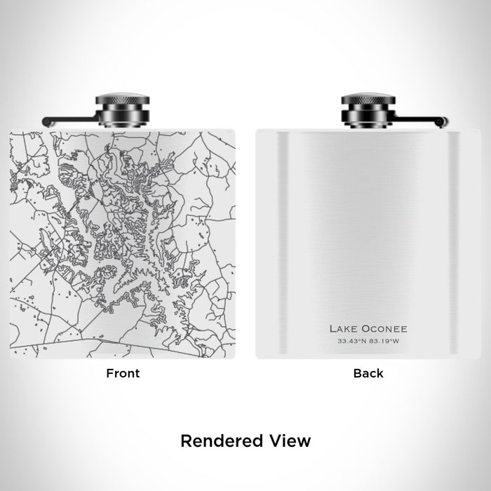Rendered View of Lake Oconee Georgia Map Engraving on 6oz Stainless Steel Flask in White