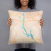 Person holding 18x18 Custom Lake Oconee Georgia Map Throw Pillow in Watercolor