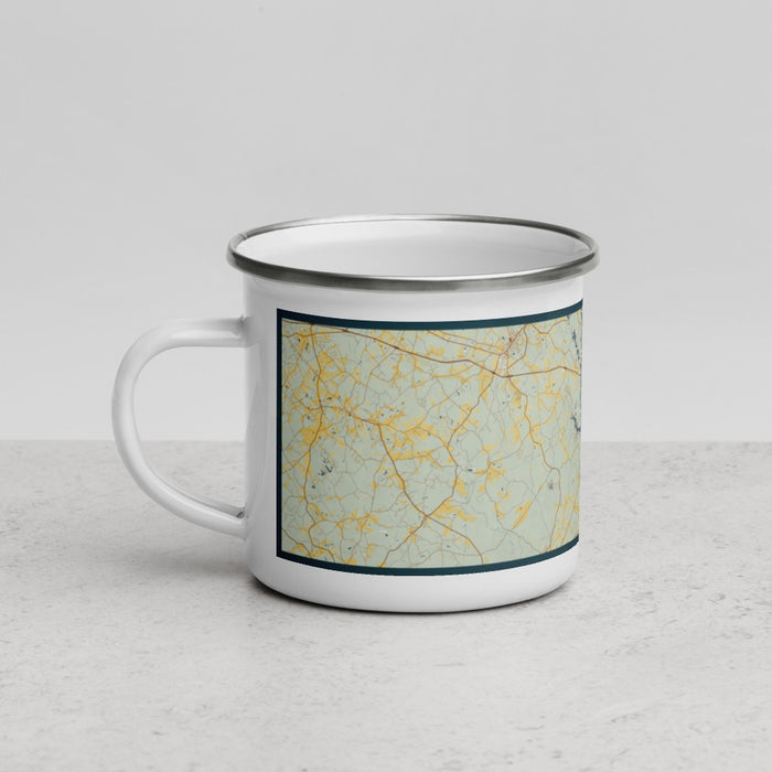 Left View Custom Lake Oconee Georgia Map Enamel Mug in Woodblock